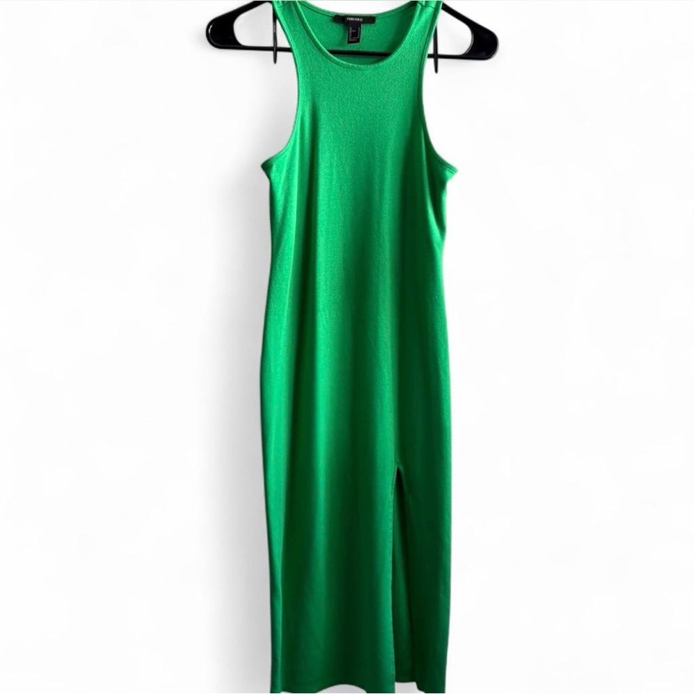 Forever 21 Green Sleeveless Midi Dress with Front Slit